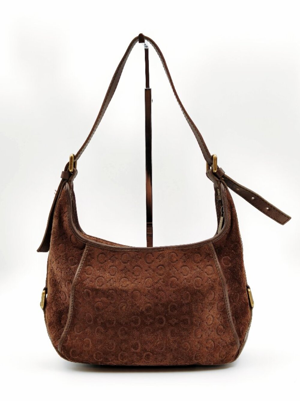 Celine Brown Suede Macadam Monogram Shoulder Hobo Bag Gold Hardware Italy Vintag